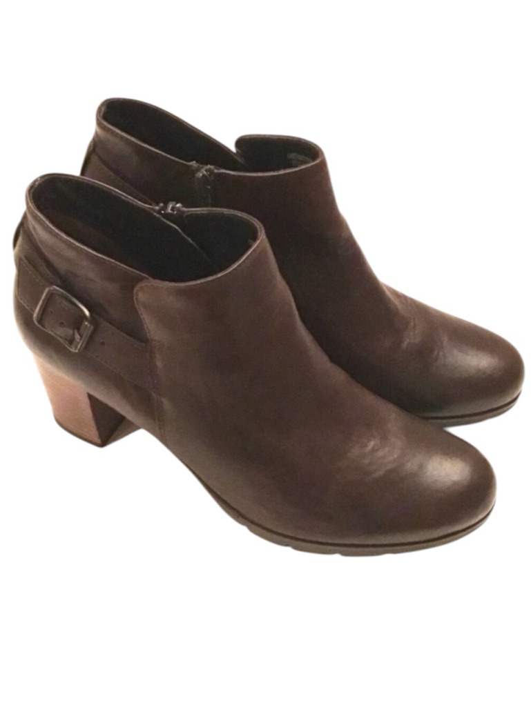 Paul Green Ankle Boots Brown Leather Side Zip Stack Heel Handcrafted Size Us 8.5